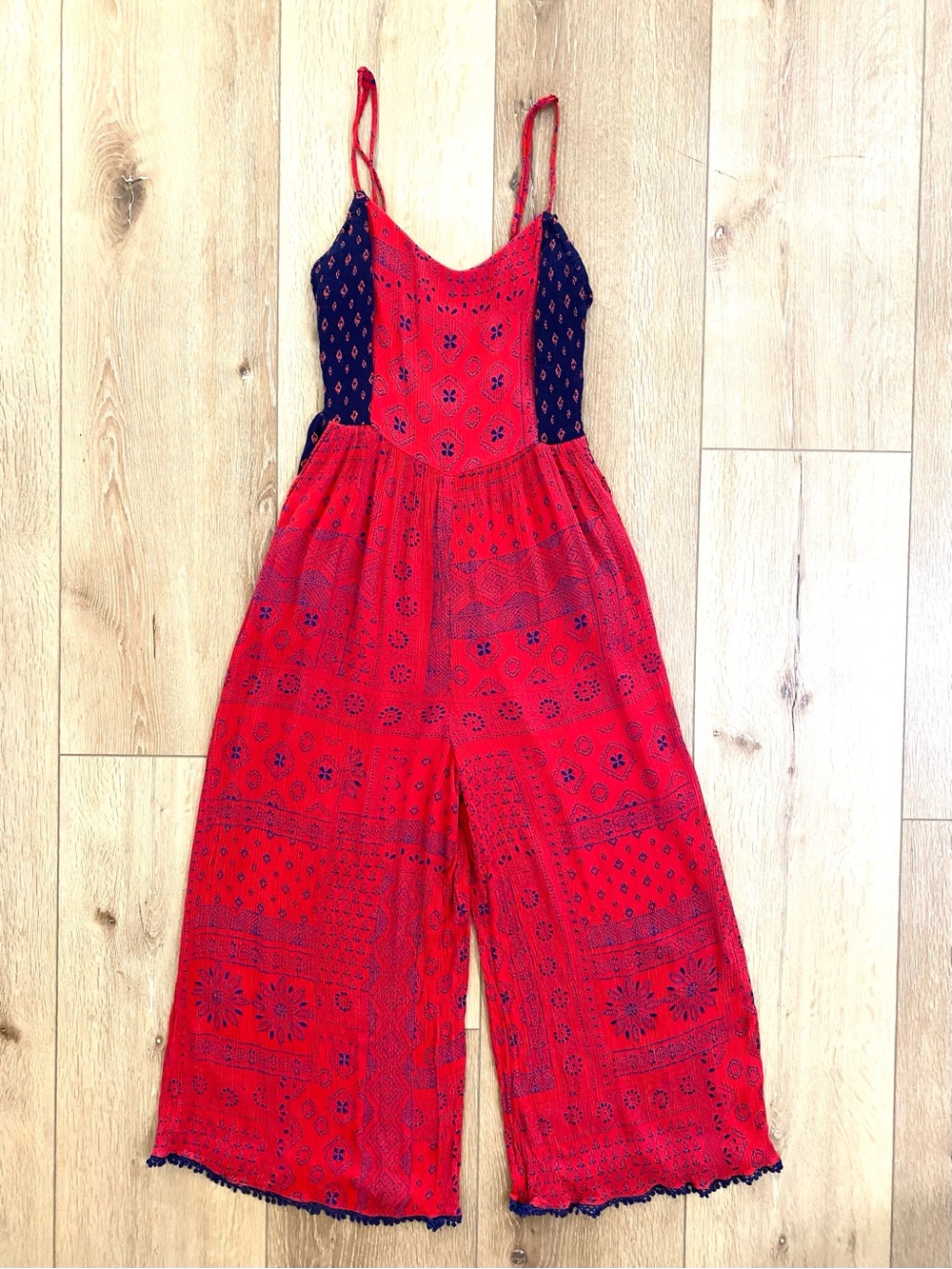 Patrons of Peace Jumpsuit Women’s S Red Blue Wide Leg Boho July 4th Resort